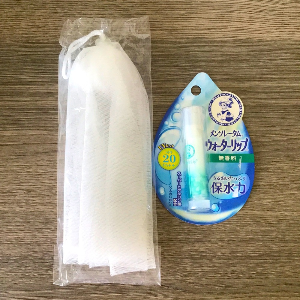 LOT of 2 Lather Soap Net and Mentholatum Water Lip Balm SPF 20/PA+++ NEW Japan